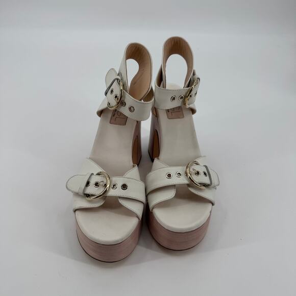 AGL White Women's Sista Double Buckle Platform Heel Sandals Size EU 39 US 9 - Picture 6 of 9